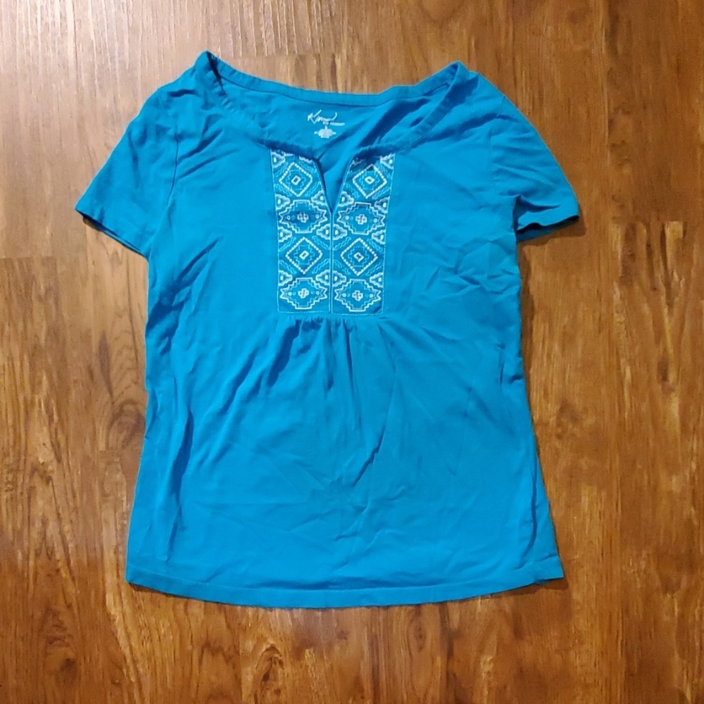 SALE! Kim Roger's-Blue Aztec Pattern Collared Tee
